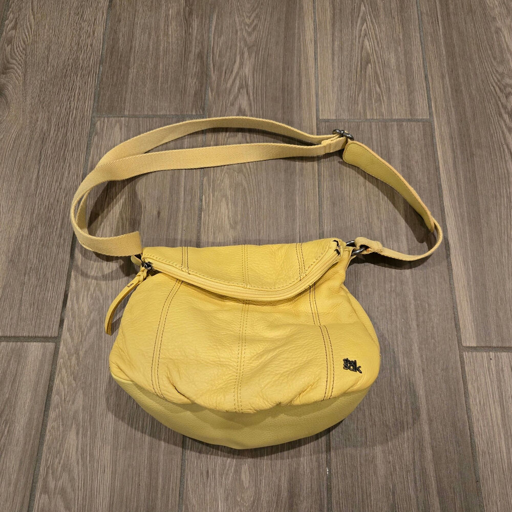 The Sak Deena Yellow Pebble Leather Flap Crossbody Shoulder Hobo Purse
